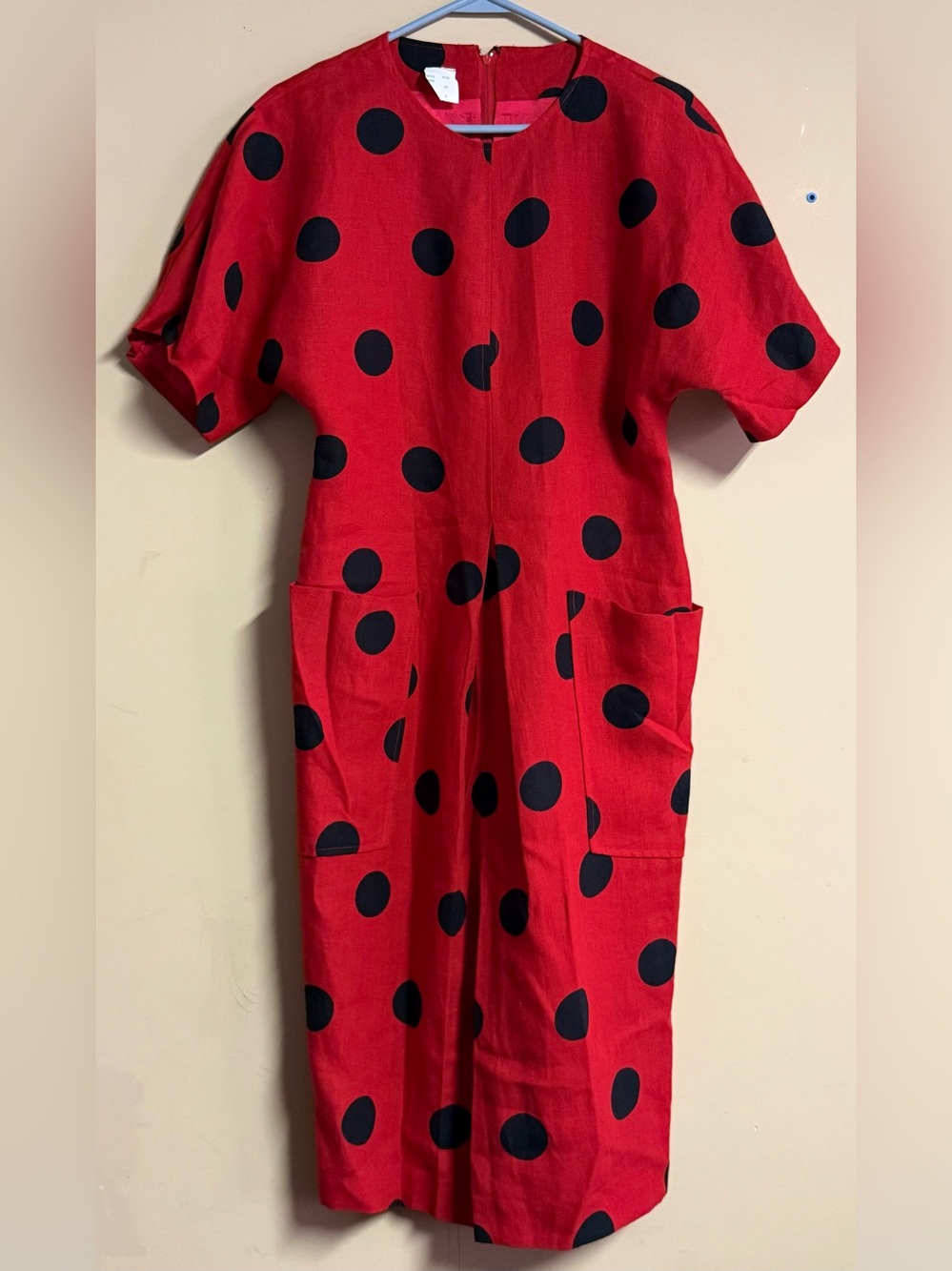Vintage Canadian Made Red  Polka Dot Midi Dress with Pockets - 
Size 6
